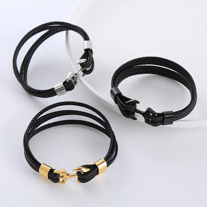 Casual Anchor Stainless Steel Plating Braid 18k Gold Plated Bracelets