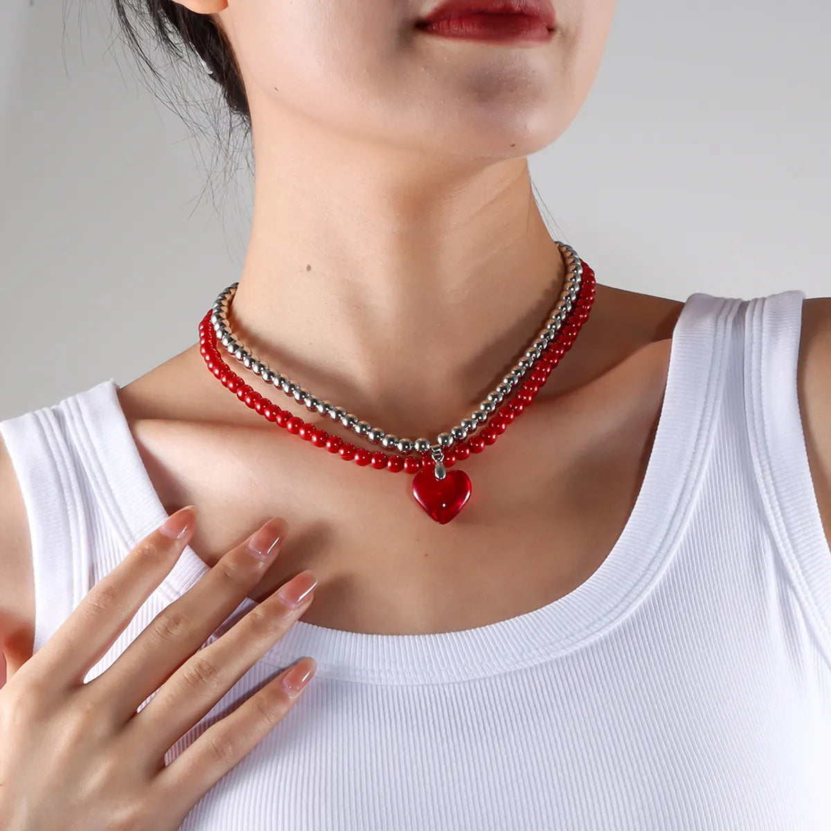 Casual Basic Heart Shape Plastic Natural Stone Wholesale Double Layer Necklaces