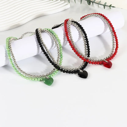 Casual Basic Heart Shape Plastic Natural Stone Wholesale Double Layer Necklaces