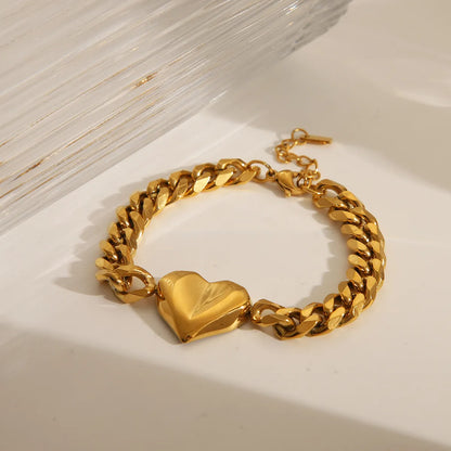 Casual Basic Heart Shape Solid Color 304 Stainless Steel 14K Gold Plated Bracelets In Bulk