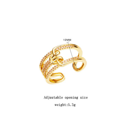 Casual Basic Simple Style Solid Color Alloy Inlay Zircon Women's Open Rings