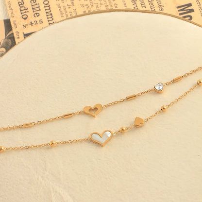 Casual Beach Round Heart Shape 304 Stainless Steel Plating Inlay Pearl Shell Zircon 18K Gold Plated Women's Anklet