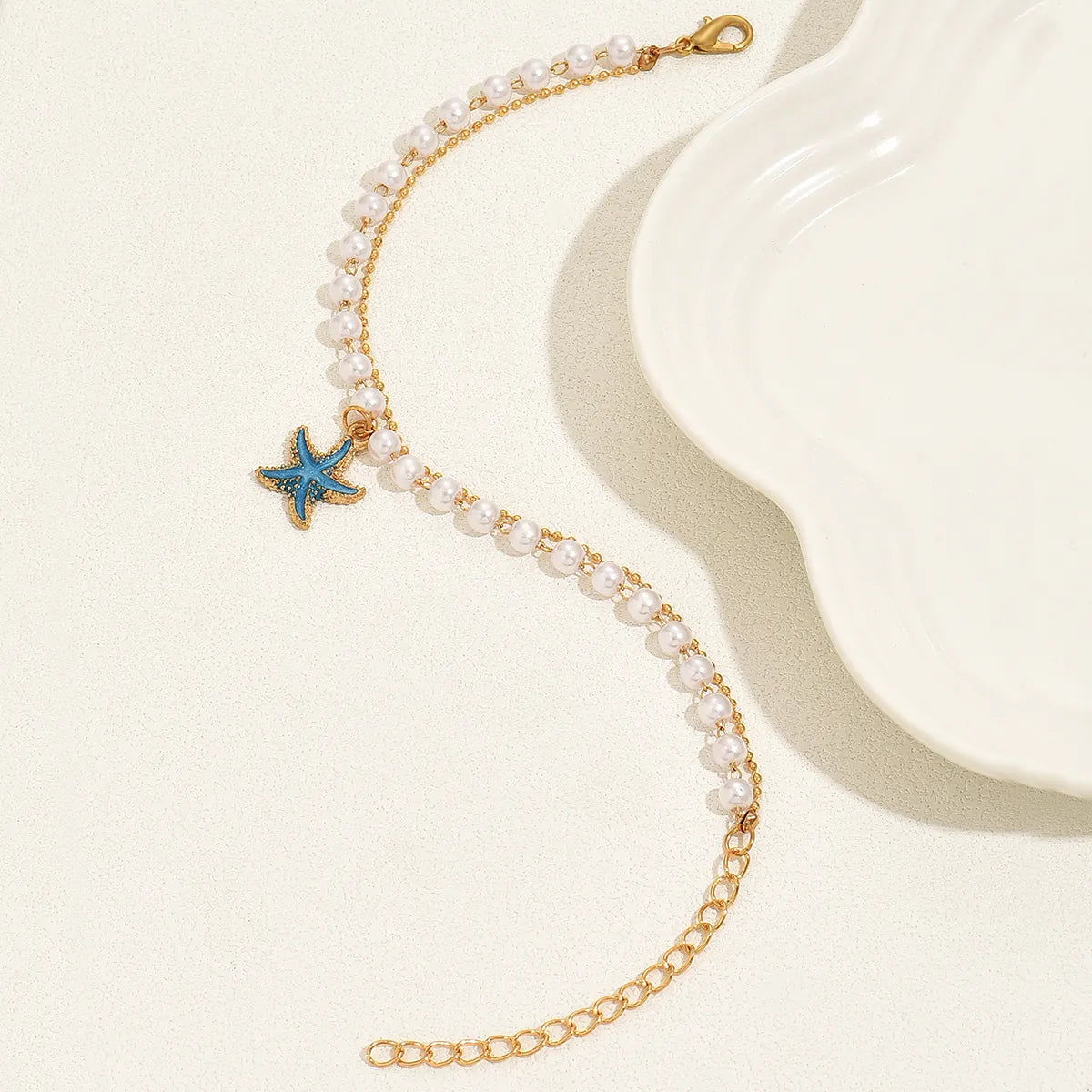 Casual Beach Starfish Heart Shape Pearl 18k Gold Plated Stainless Steel Plastic Acrylic Wholesale Anklet