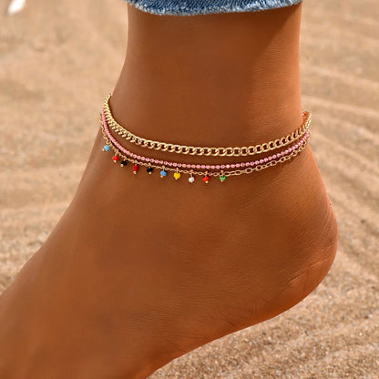 Casual Beach Starfish Heart Shape Pearl 18k Gold Plated Stainless Steel Plastic Acrylic Wholesale Anklet