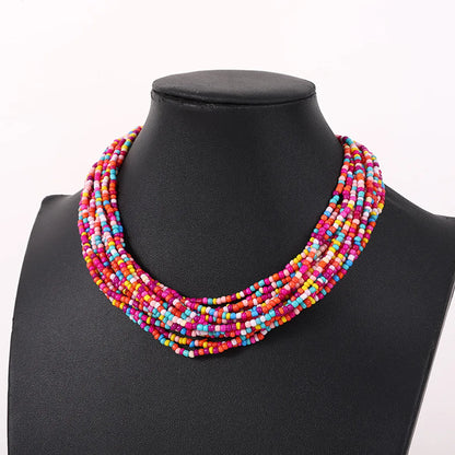 Casual Bohemian Round Seed Bead Beaded Layered Women's Necklace