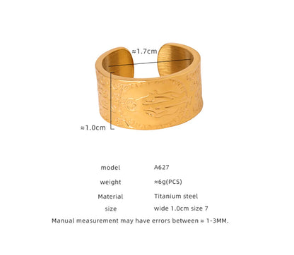 Casual British Style Letter Titanium Steel Plating Carving 18k Gold Plated Open Rings