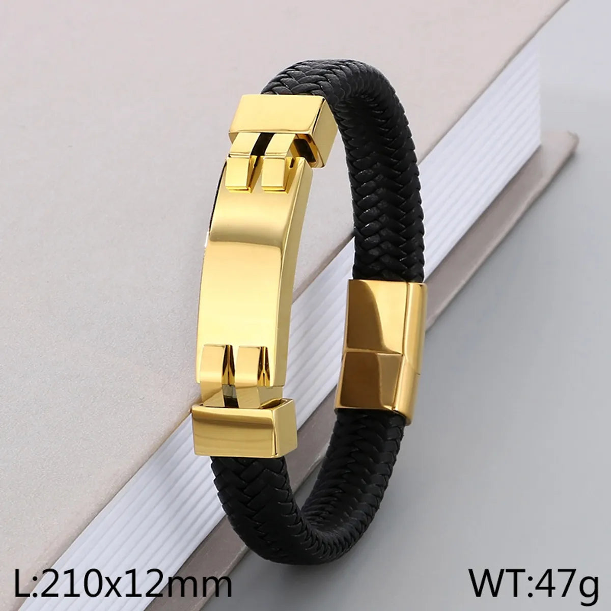 Casual Business Geometric 304 Stainless Steel Leather 18K Gold Plated Men'S Bangle