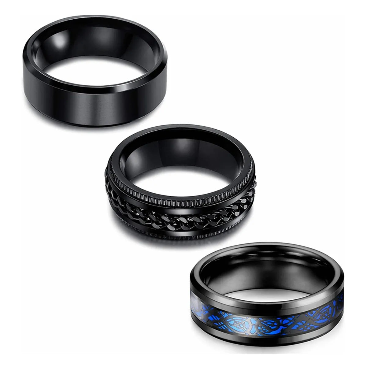 Casual Business Geometric 304 Stainless Steel Plating Black Plated Men'S Rings