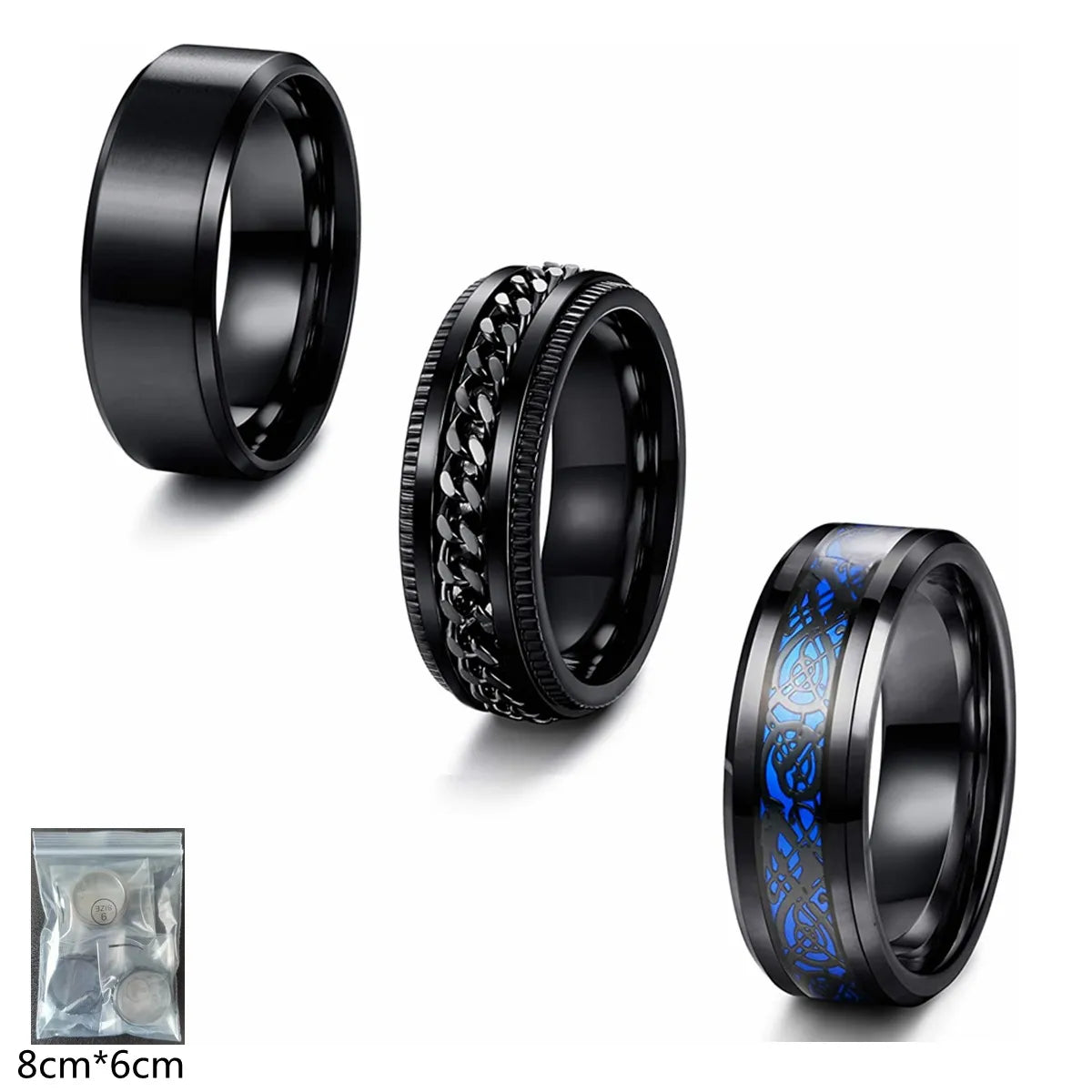 Casual Business Geometric 304 Stainless Steel Plating Black Plated Men'S Rings