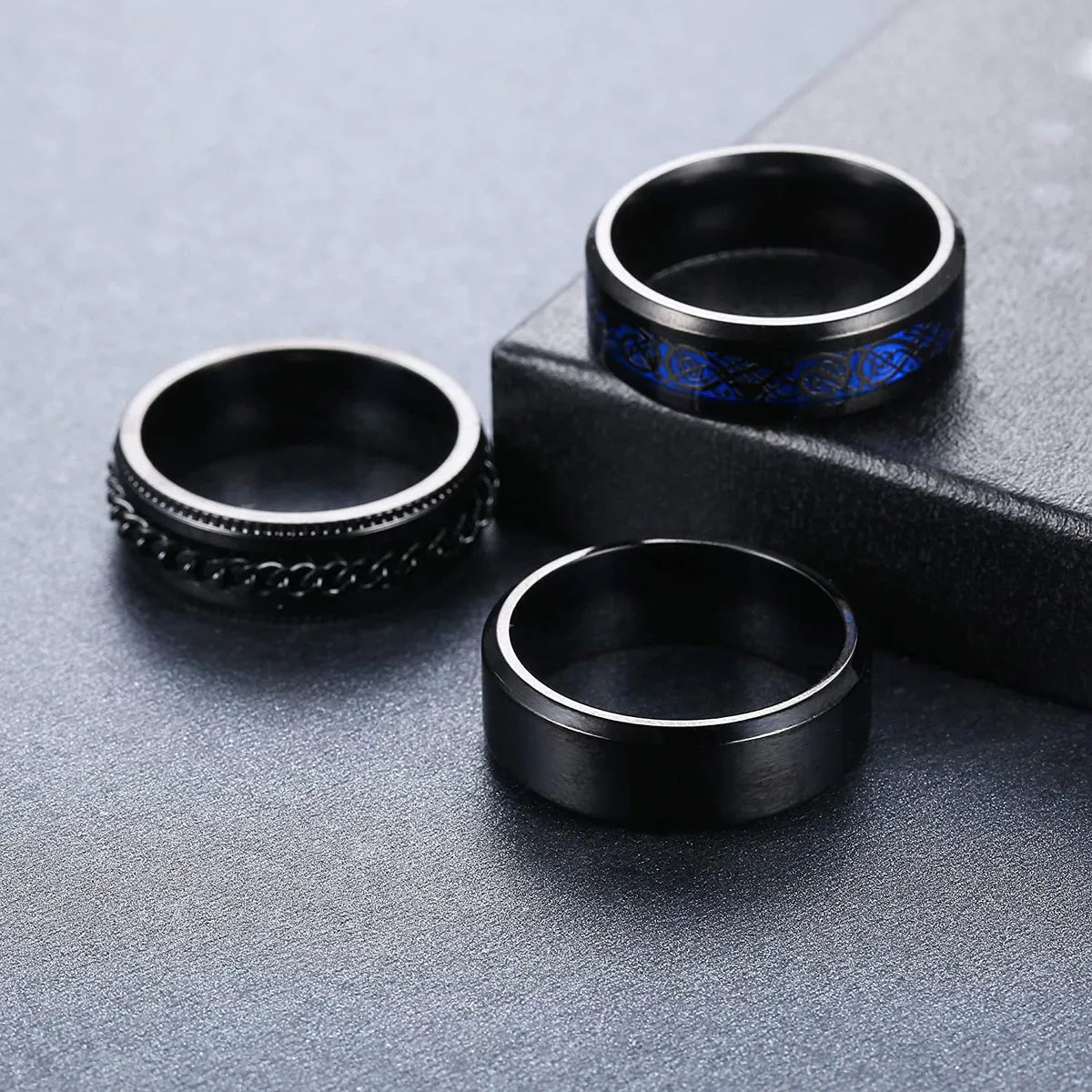 Casual Business Geometric 304 Stainless Steel Plating Black Plated Men'S Rings