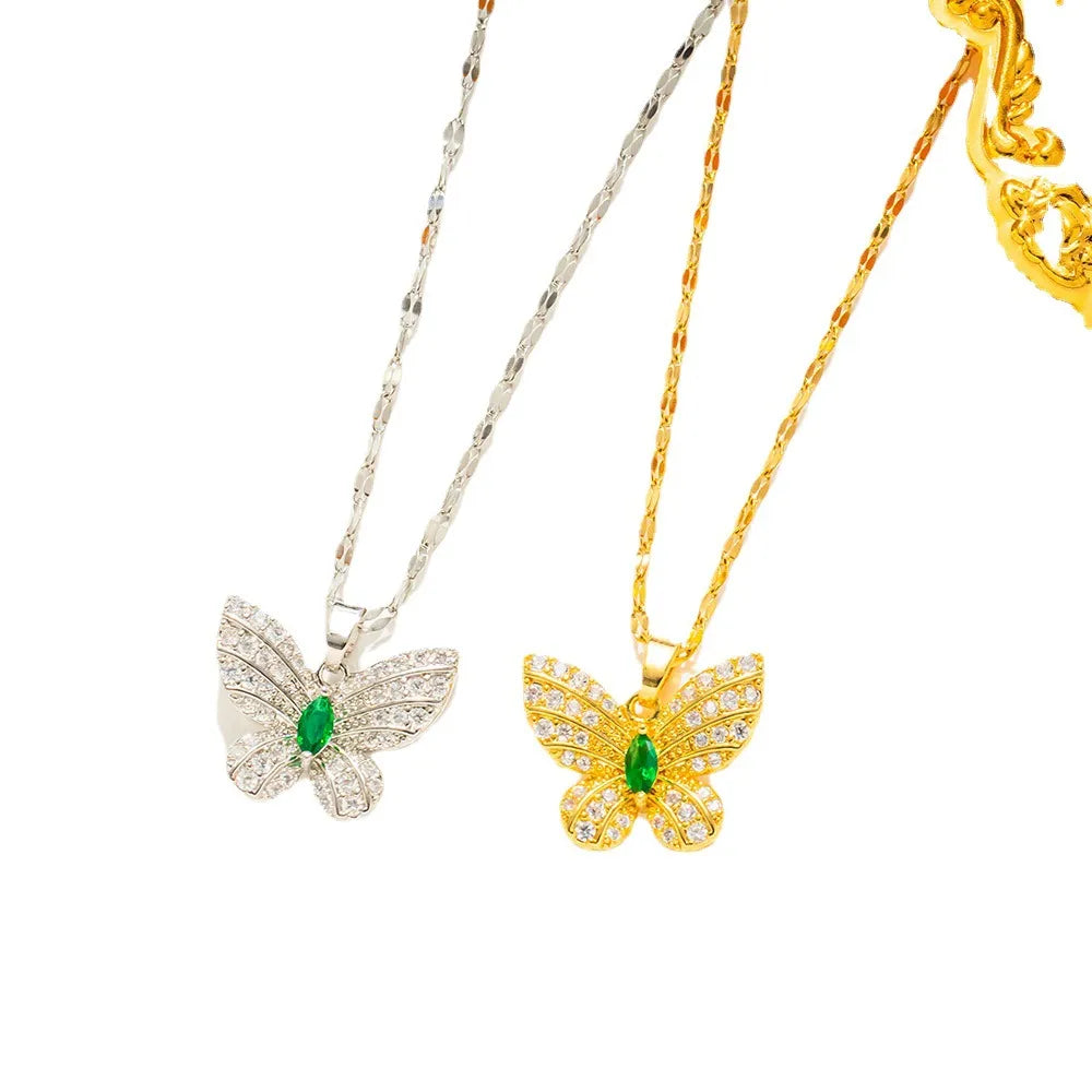 Casual Butterfly Titanium Steel Plating Inlay Zircon Pendant Necklace