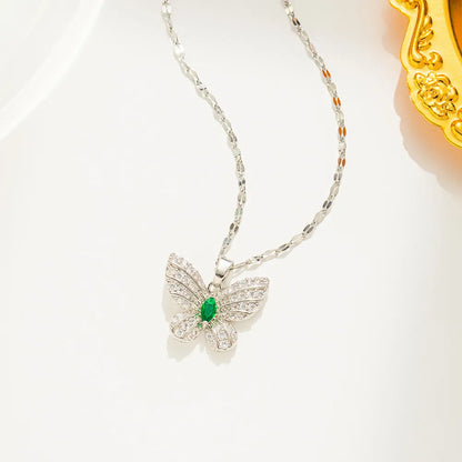 Casual Butterfly Titanium Steel Plating Inlay Zircon Pendant Necklace