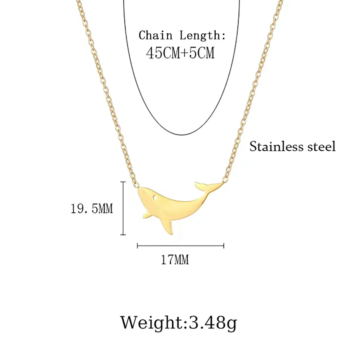 304 Stainless Steel 18K Gold Plated Casual Cartoon Style Streetwear Plating Whale Pendant Necklace