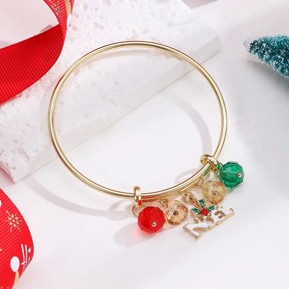 Casual Christmas Streetwear Christmas Tree Santa Claus Alloy Inlay Crystal Gold Plated Women's Bangle