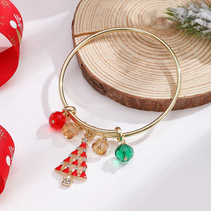 Casual Christmas Streetwear Christmas Tree Santa Claus Alloy Inlay Crystal Gold Plated Women's Bangle