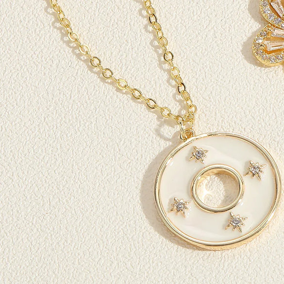 Casual Classic Style Four Leaf Clover Butterfly Copper Plating Inlay Zircon 14k Gold Plated Pendant Necklace