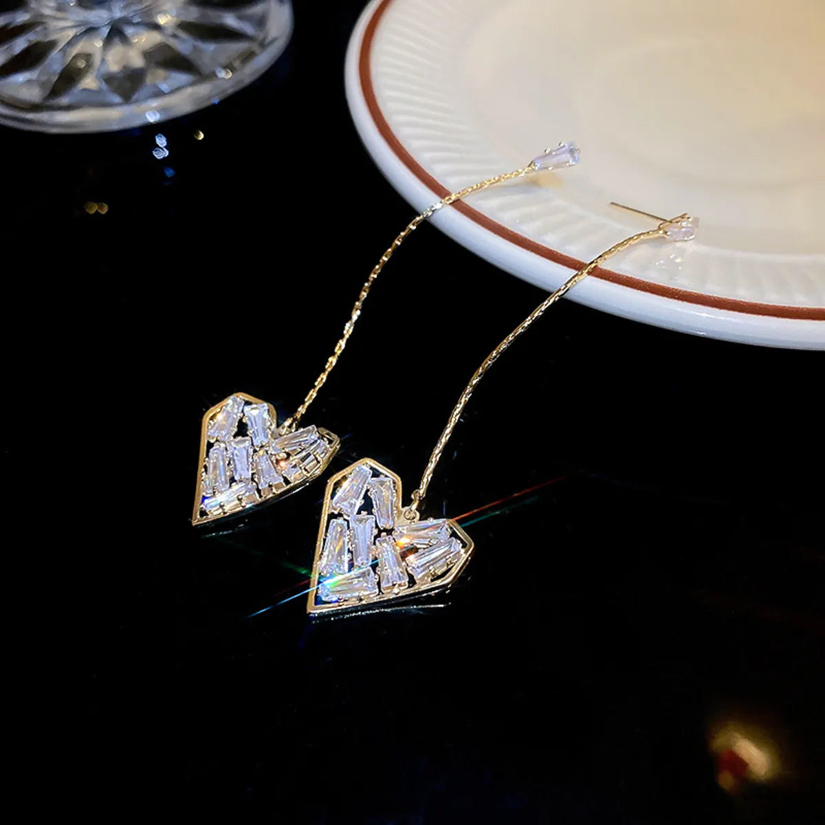 Casual Classic Style Heart Shape Copper Alloy Inlay Artificial Diamond 14k Gold Plated Women's Drop Earrings