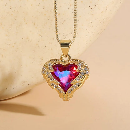 Casual Classic Style Heart Shape Rectangle Copper Irregular Plating Inlay Zircon 14k Gold Plated Pendant Necklace Long Necklace