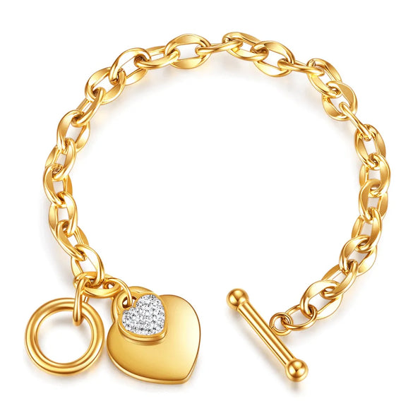 Casual Classic Style Heart Shape Titanium Steel 18K Gold Plated Bracelets In Bulk