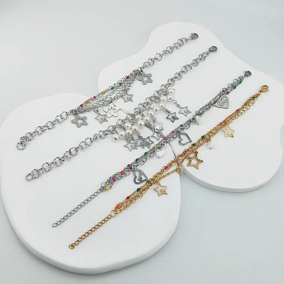 Casual Classic Style Pentagram Heart Shape 304 Stainless Steel Gold Plated Bracelets In Bulk