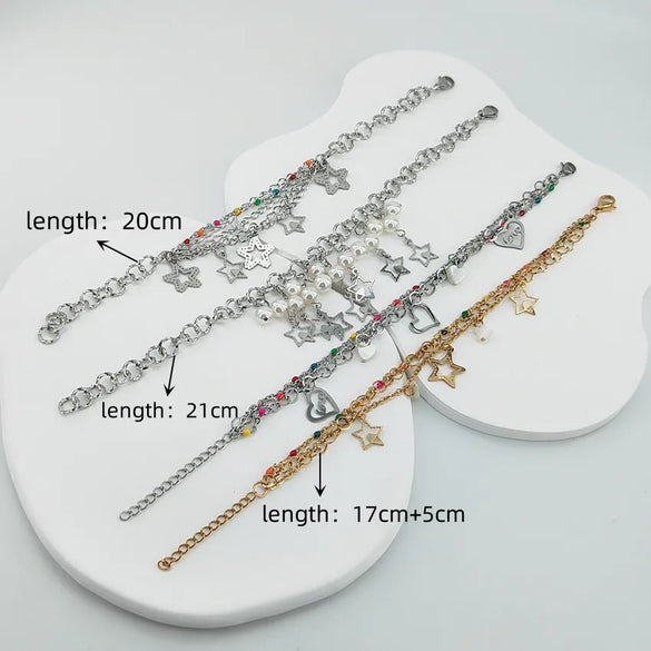 Casual Classic Style Pentagram Heart Shape 304 Stainless Steel Gold Plated Bracelets In Bulk