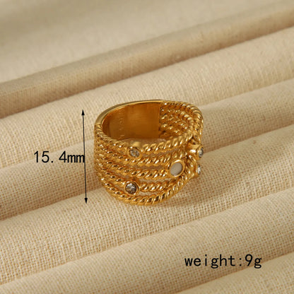 Casual Classic Style Solid Color 304 Stainless Steel 18K Gold Plated Zircon Open Rings In Bulk