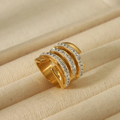 Casual Classic Style Solid Color 304 Stainless Steel 18K Gold Plated Zircon Open Rings In Bulk