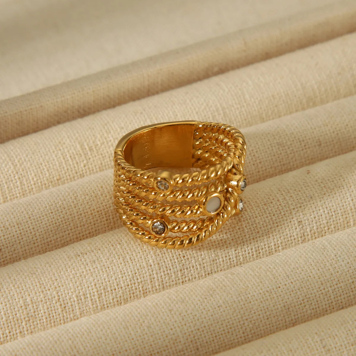 Casual Classic Style Solid Color 304 Stainless Steel 18K Gold Plated Zircon Open Rings In Bulk