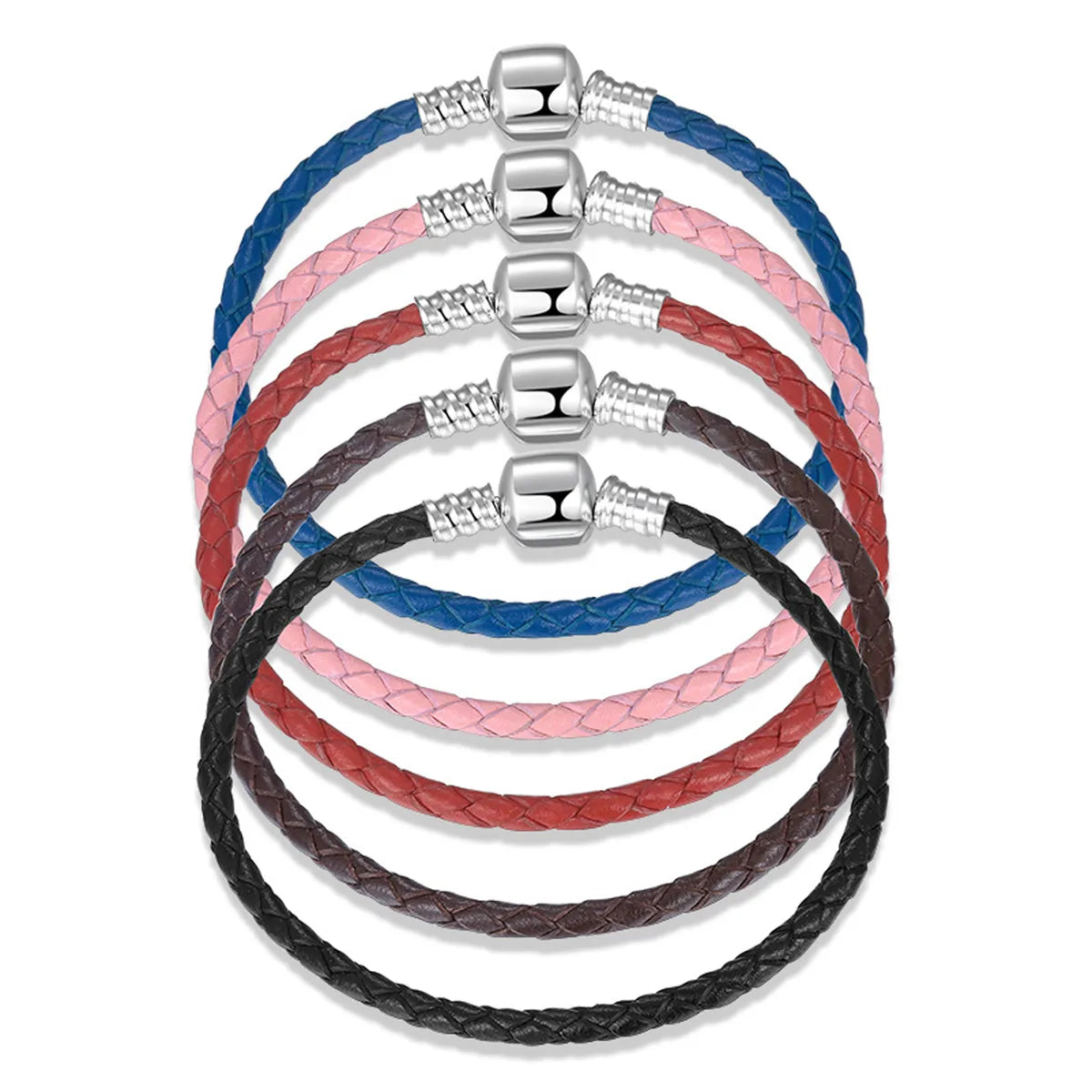 Casual Classic Style Solid Color Pu Leather Sterling Silver Braid Women'S Bracelets