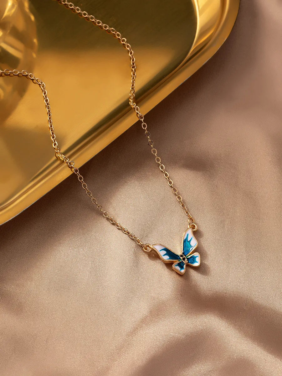 Casual Classical Butterfly Alloy Zinc Women's Pendant Necklace