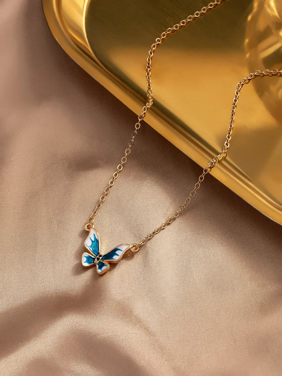 Casual Classical Butterfly Alloy Zinc Women's Pendant Necklace