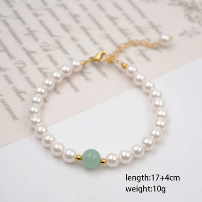 Wholesale Jewelry Casual Classical Simple Style Geometric 304 Stainless Steel Imitation Pearl Jade Gold Plated Beaded Handmade Bracelets