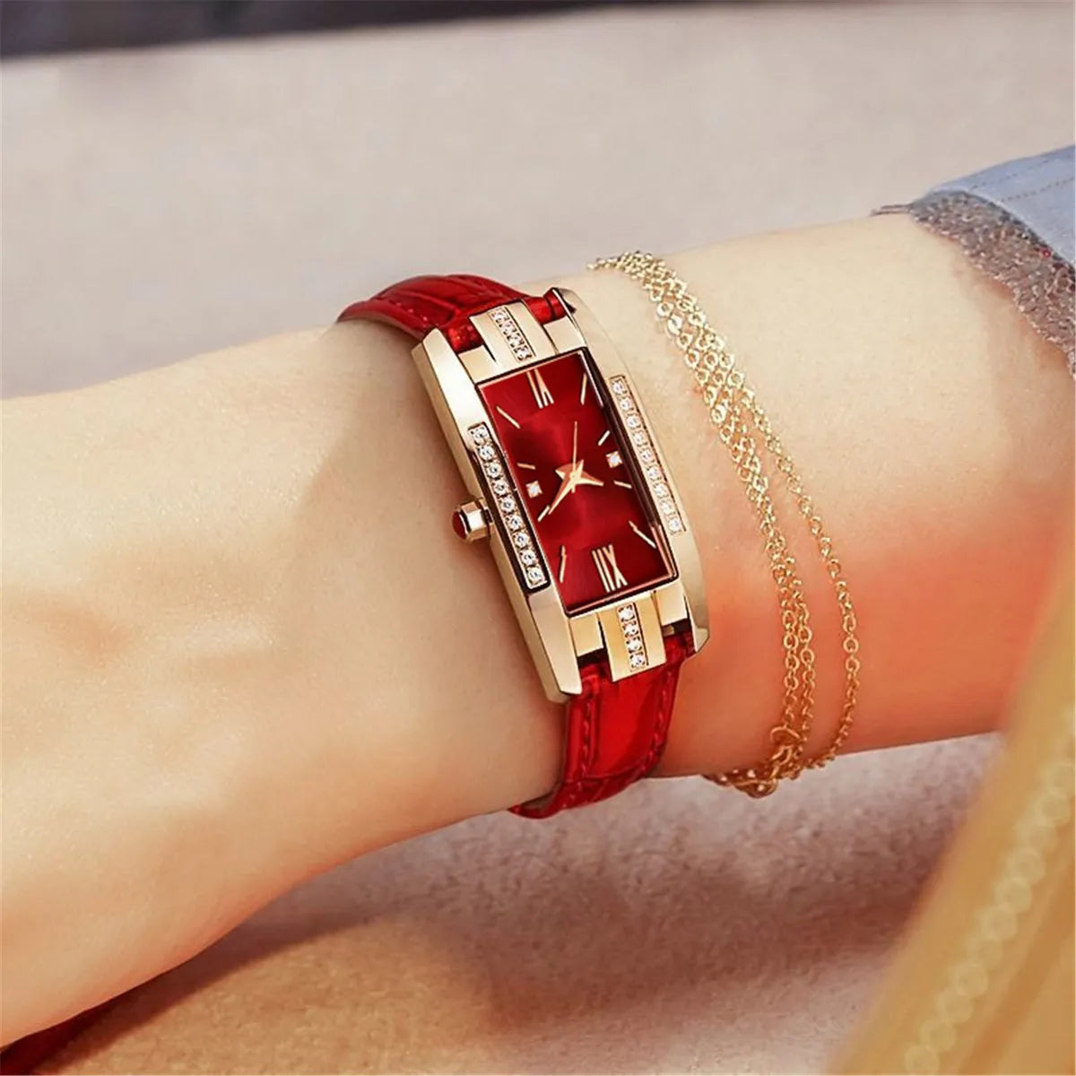 Casual Color Block Buckle Quartz Women'S Watches