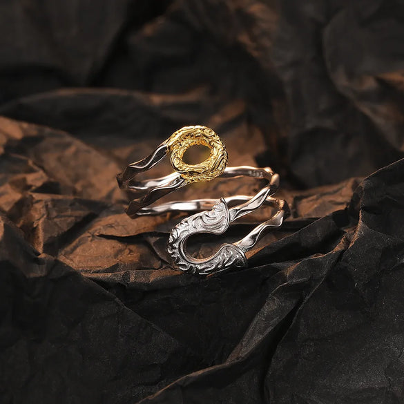 Casual Color Block Sterling Silver Irregular Plating Pleated 24k Gold Plated White Gold Plated Open Rings