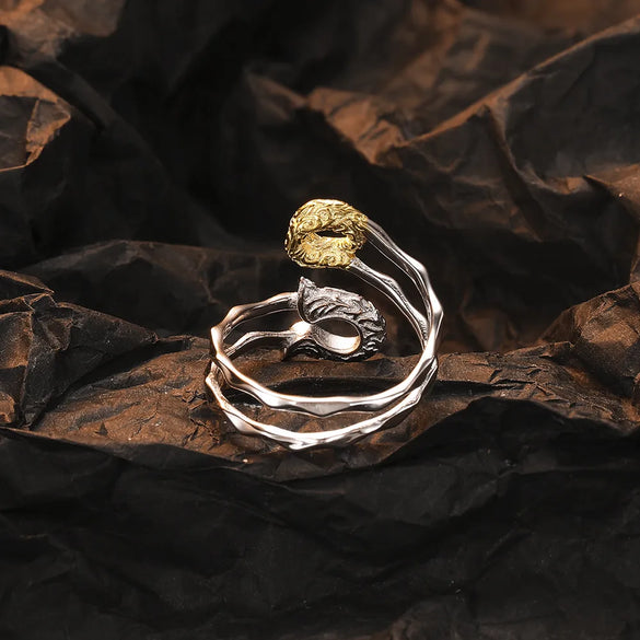 Casual Color Block Sterling Silver Irregular Plating Pleated 24k Gold Plated White Gold Plated Open Rings