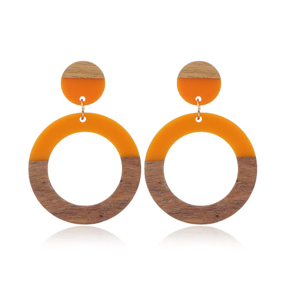 Casual Color Block Wood Resin Patchwork Women'S Drop Earrings