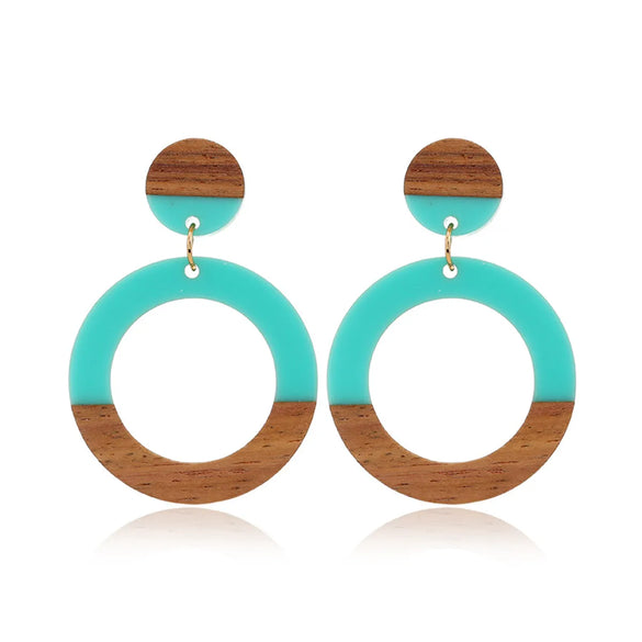 Casual Color Block Wood Resin Patchwork Women'S Drop Earrings