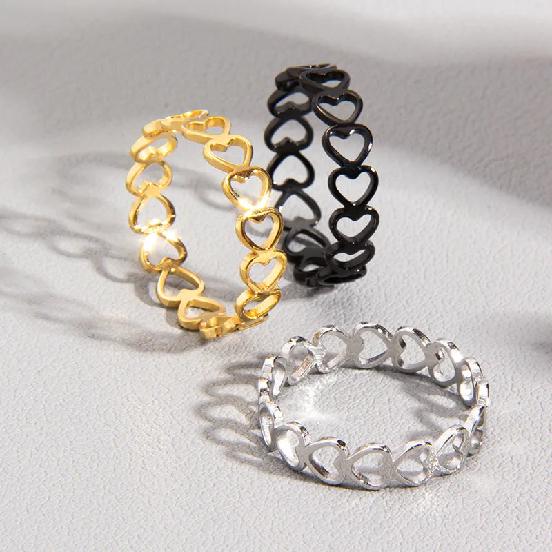 Wholesale Jewelry Casual Commute Heart Shape 201 Stainless Steel Gold Plated Hollow Out Rings