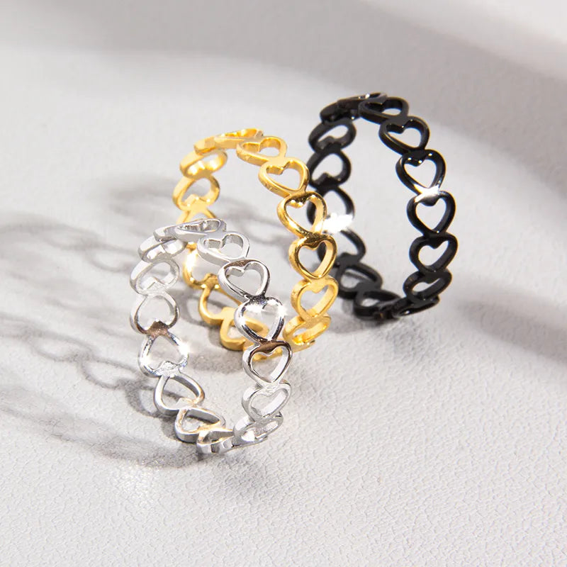 Wholesale Jewelry Casual Commute Heart Shape 201 Stainless Steel Gold Plated Hollow Out Rings