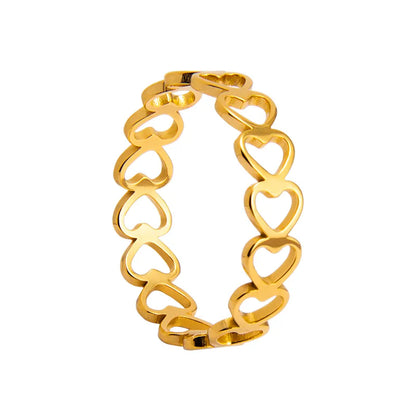 Wholesale Jewelry Casual Commute Heart Shape 201 Stainless Steel Gold Plated Hollow Out Rings