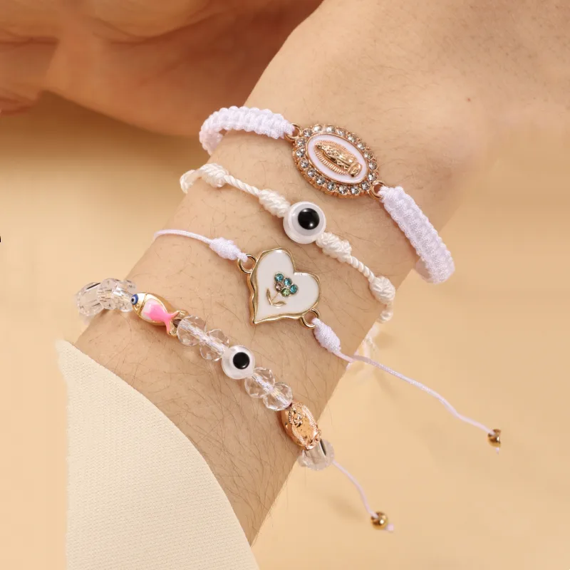 Casual Commute Human Heart Shape Eye 18K Gold Plated Zircon Cotton Polyester Copper Wholesale Bracelets