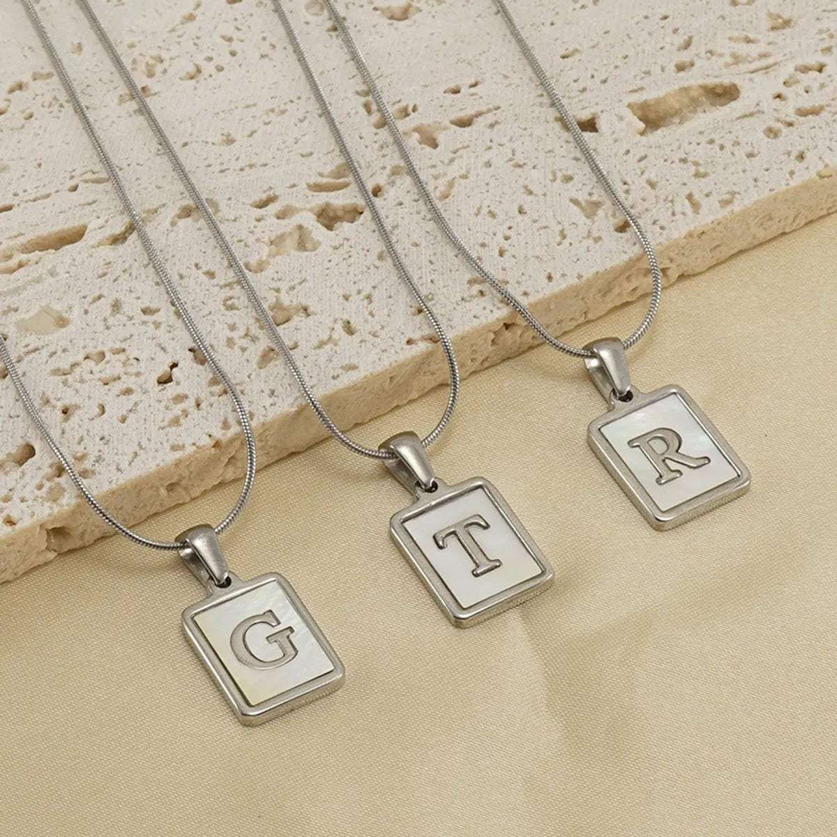 Casual Commute Letter Stainless Steel Plating Inlay Shell 18k Gold Plated Pendant Necklace