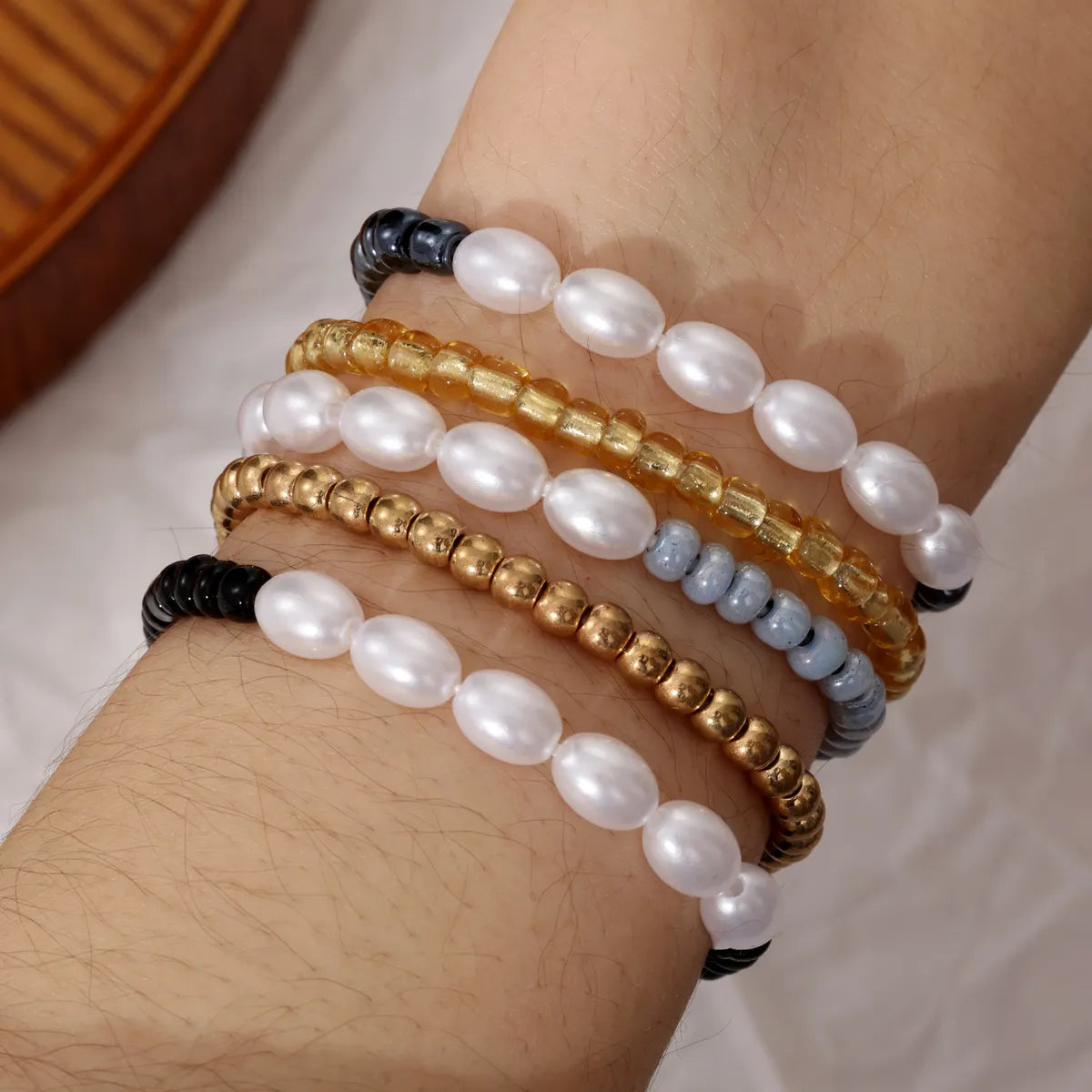 Casual Commute Round Oval 18K Gold Plated CCB Imitation Pearl Metal Wholesale Bracelets