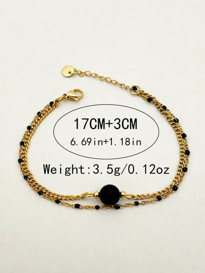 Casual Commute Round Stainless Steel Artificial Pearl Turquoise Beaded Polishing Plating Gold Plated Bracelets