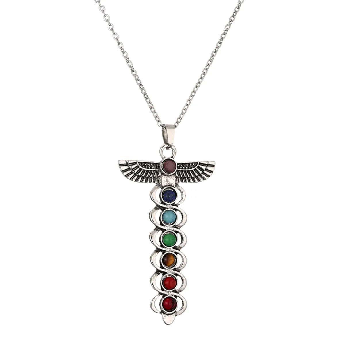 Casual Cool Style Hexagon Cross Moon Stainless Steel Plating Inlay Gem Pendant Necklace Long Necklace