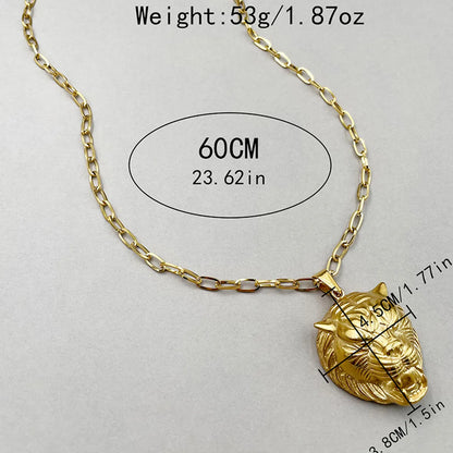 Casual Cool Style Lion Stainless Steel Gold Plated Pendant Necklace Long Necklace In Bulk