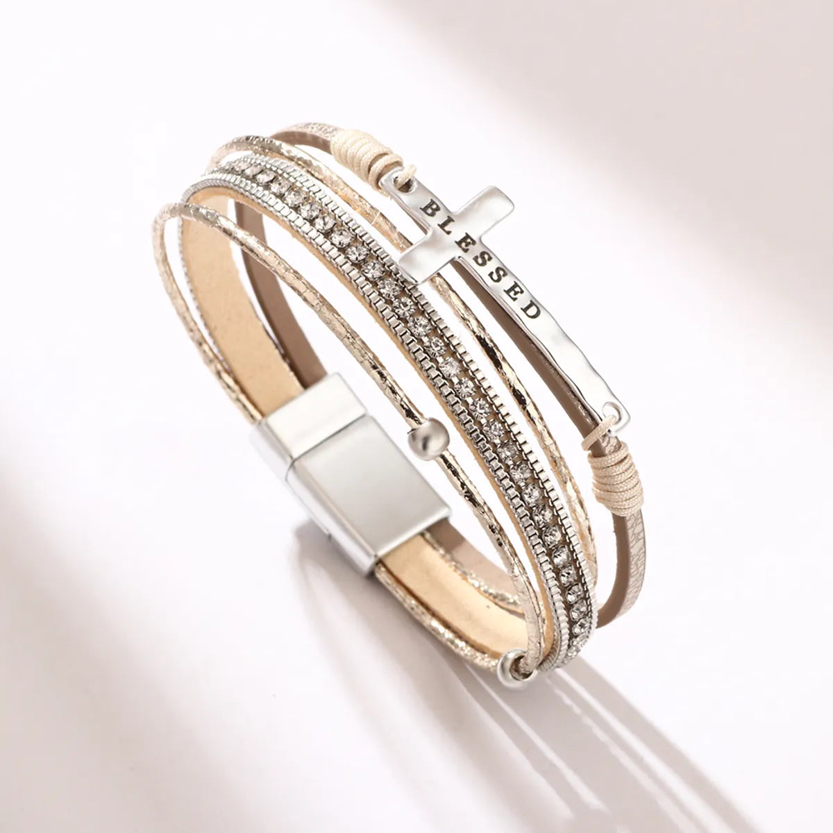 Casual Cross Pu Leather Alloy Braid Hollow Out Women's Men's Bracelets