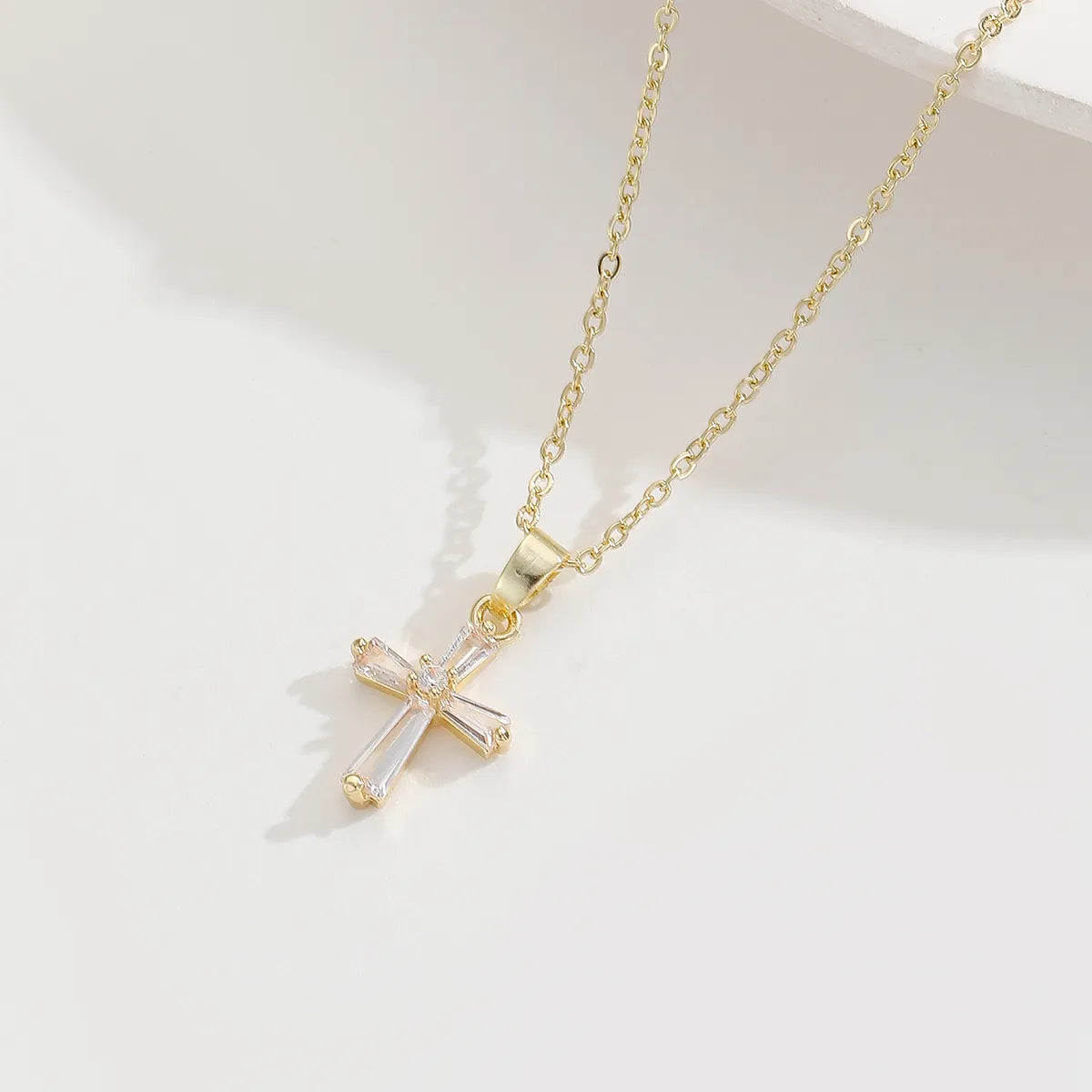 Casual Cross Star Copper Plating Inlay Zircon Gold Plated Pendant Necklace