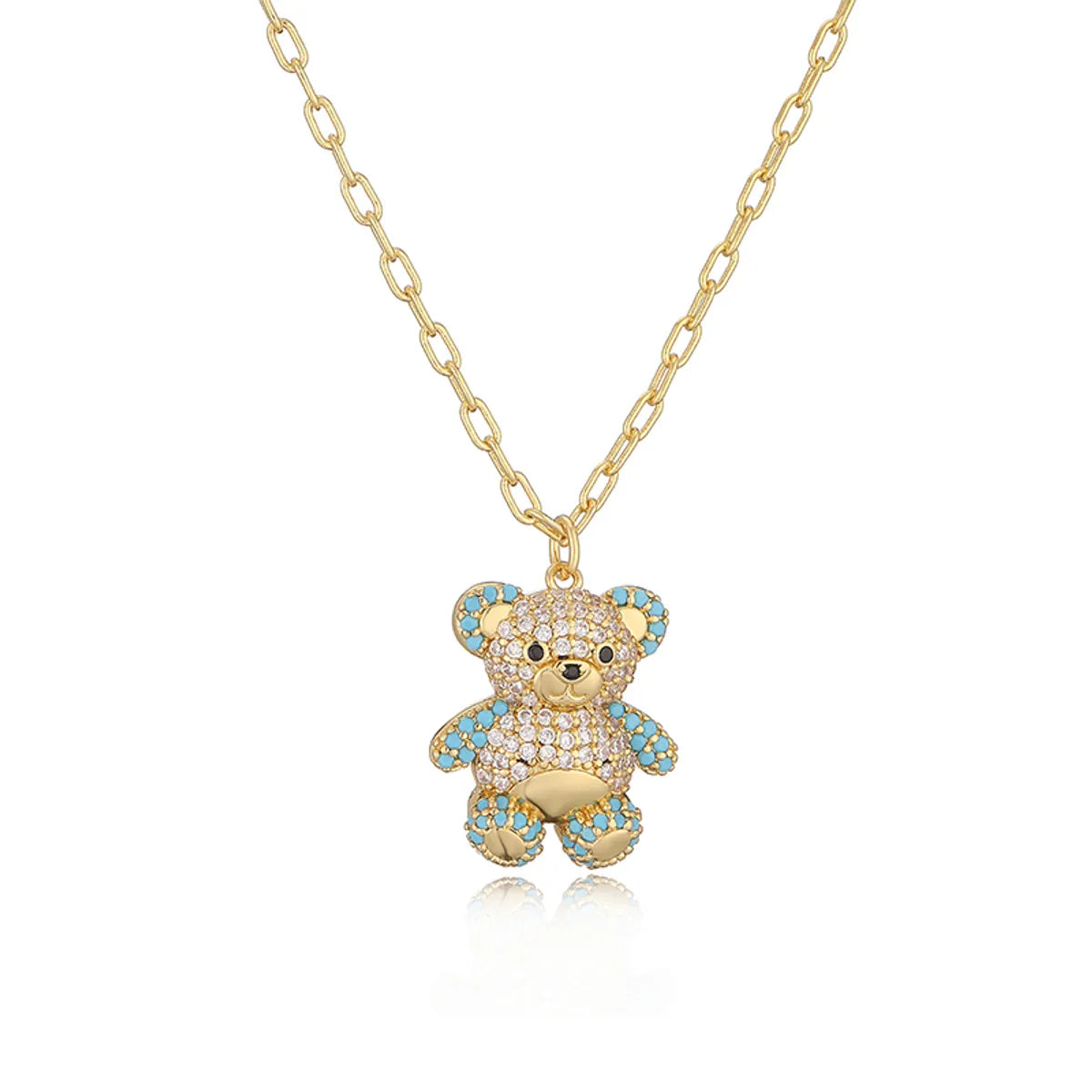 Casual Cute Bear Copper 18k Gold Plated Zircon Earrings Necklace In Bulk