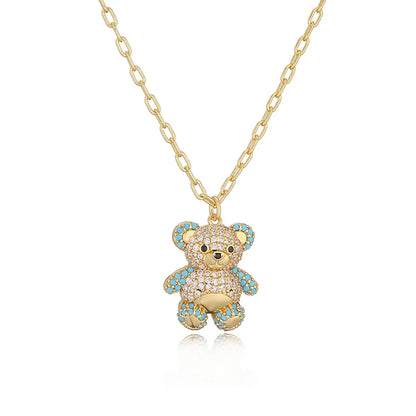 Casual Cute Bear Copper 18k Gold Plated Zircon Earrings Necklace In Bulk